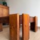 Square coffee table in solid wood and smoked glass – 70s