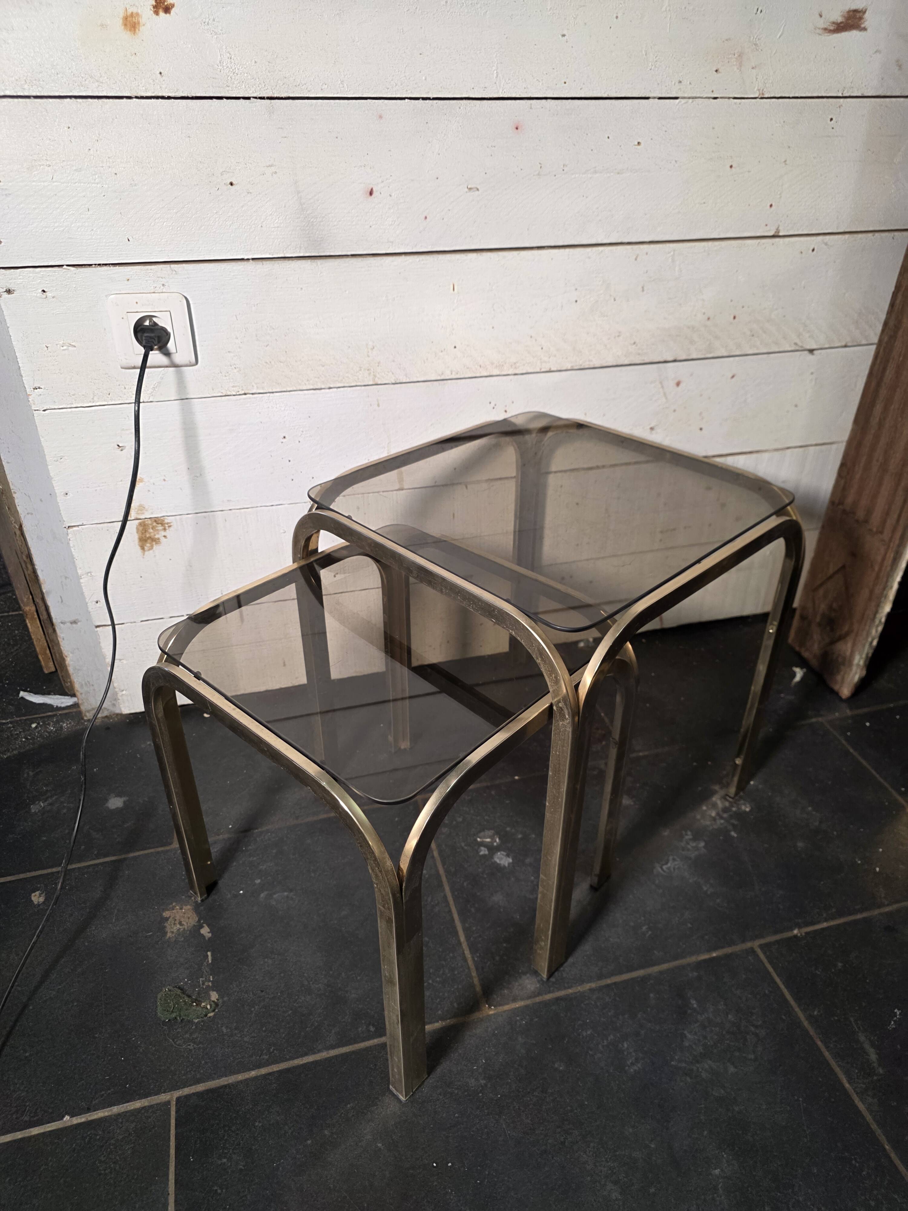 1970s golden metal nesting table