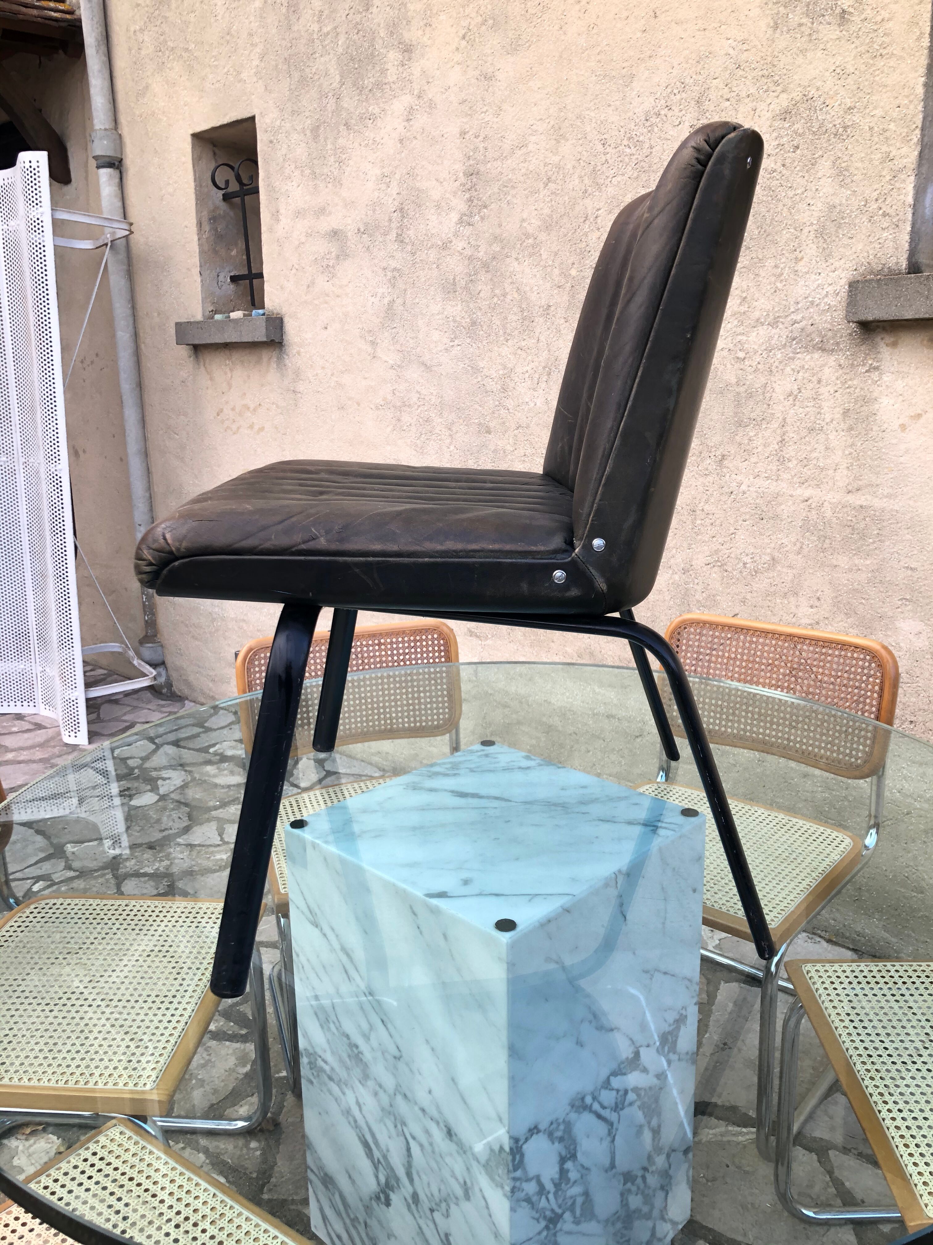 Bronze green leather armchair 1950