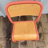 Chaise Ancienne Écolier Maternelle Tube Métal Rose & Bois 70’s Vintage