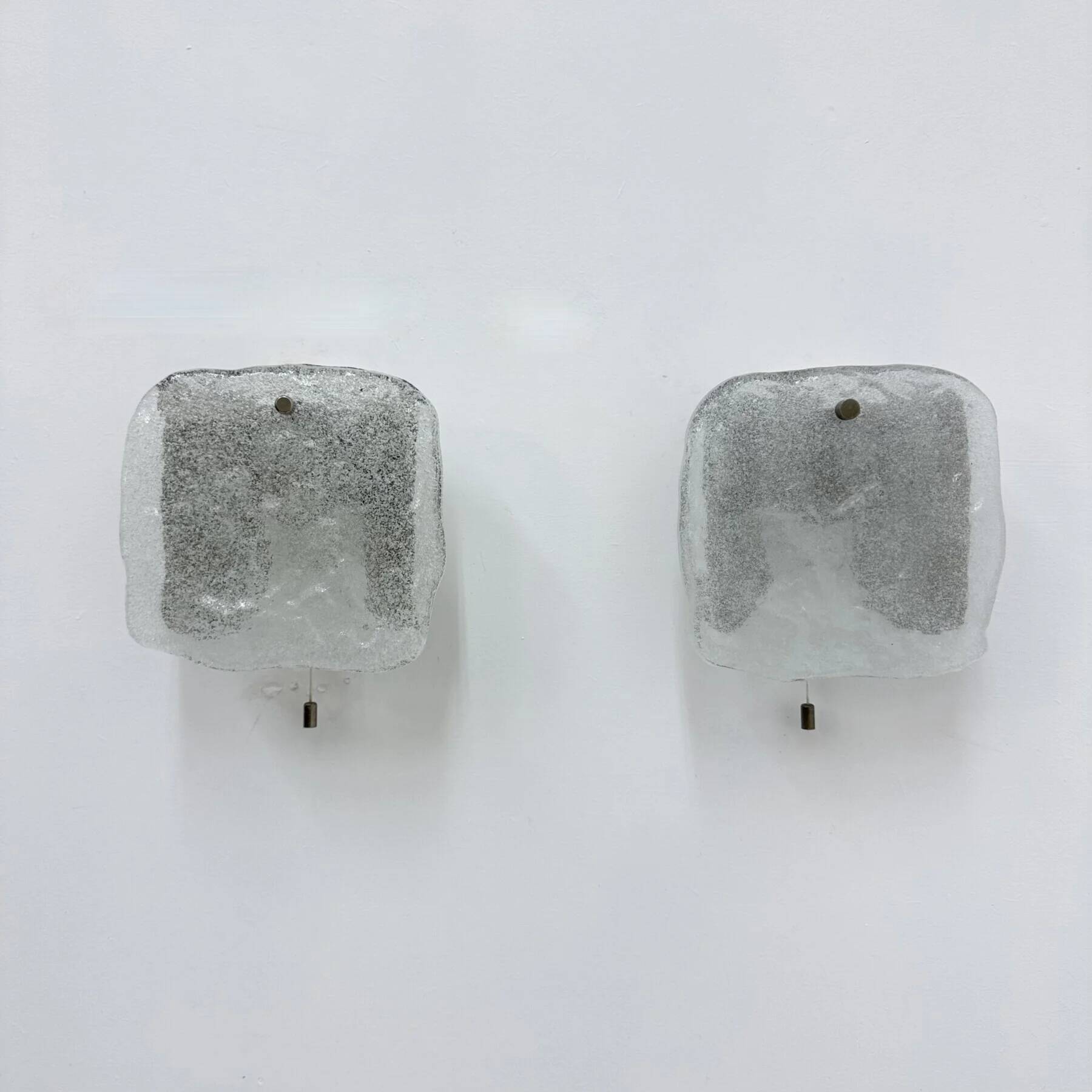 Set of 2 J.T. Kalmar ice glass wall lamps sconce, 1970s, Germany