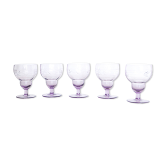Purple wine glasses x5, art deco, delicate, antique, ancient