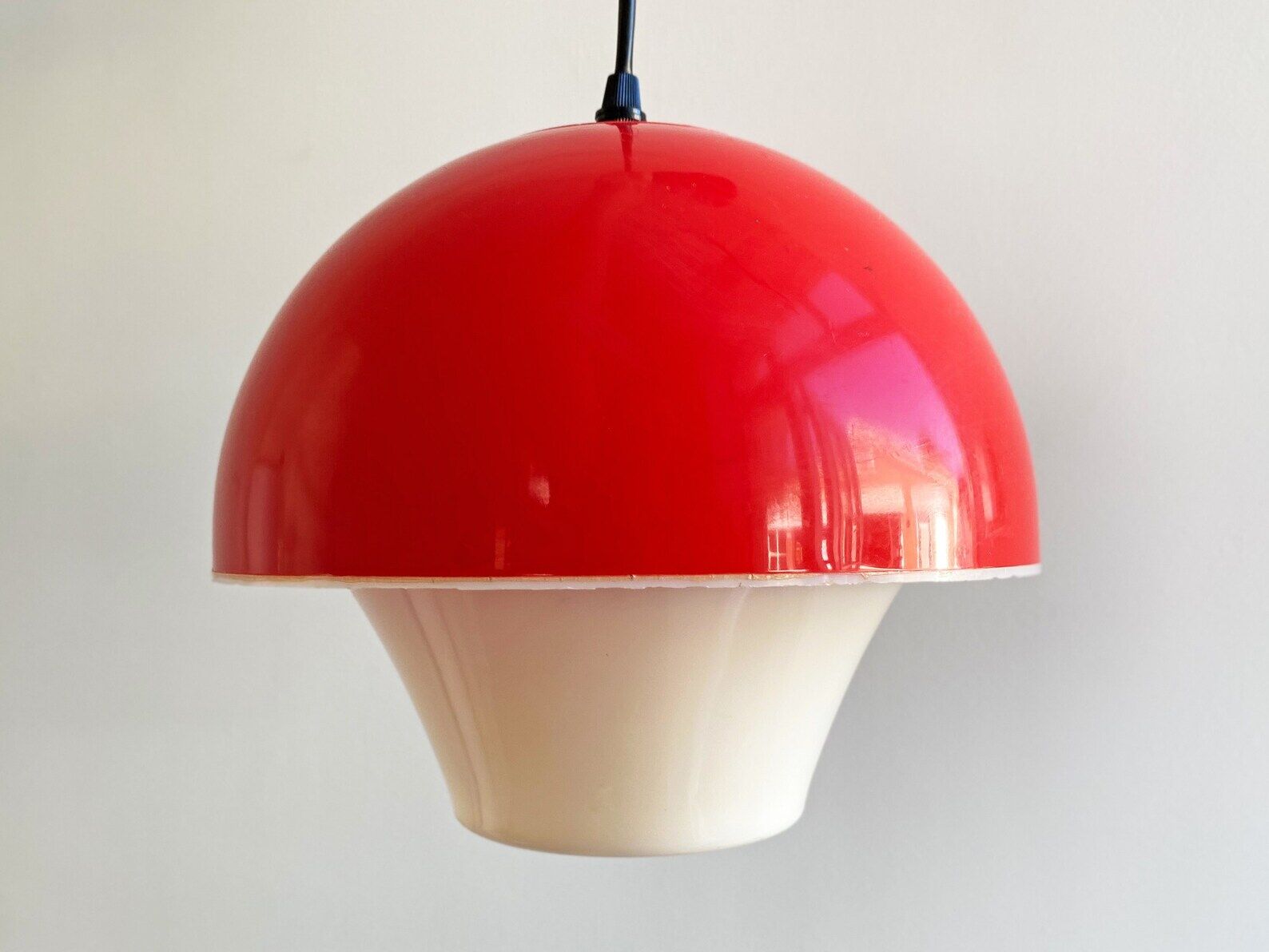 Scandinavian red & white vintage plastic hanging lamp
