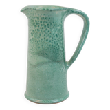 Large green ceramic pitcher with leopard enamel