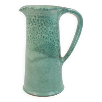 Large green ceramic pitcher with leopard enamel