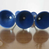 3 modernist Scandinavian candlesticks in blue lacquered metal and brass 60s 70s