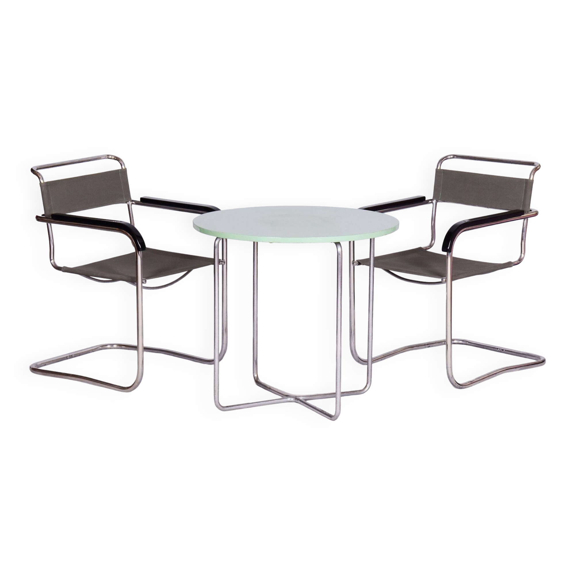 Restored Bauhaus Pair of Armchairs, by Thonet, by Marcel Breuer, Czech, 1930s