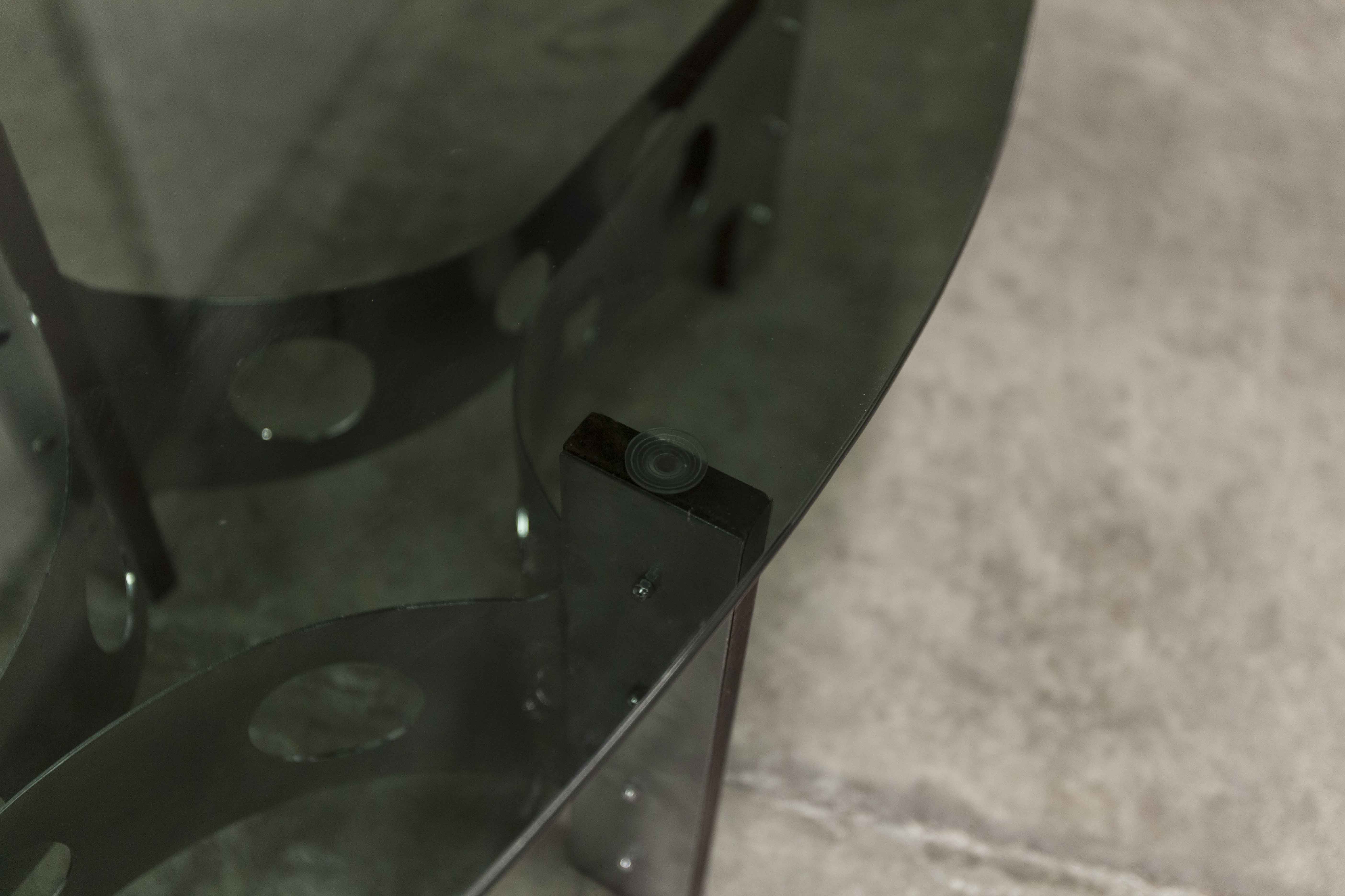 Oval coffee table 1970 feet metal and wood smoked glass