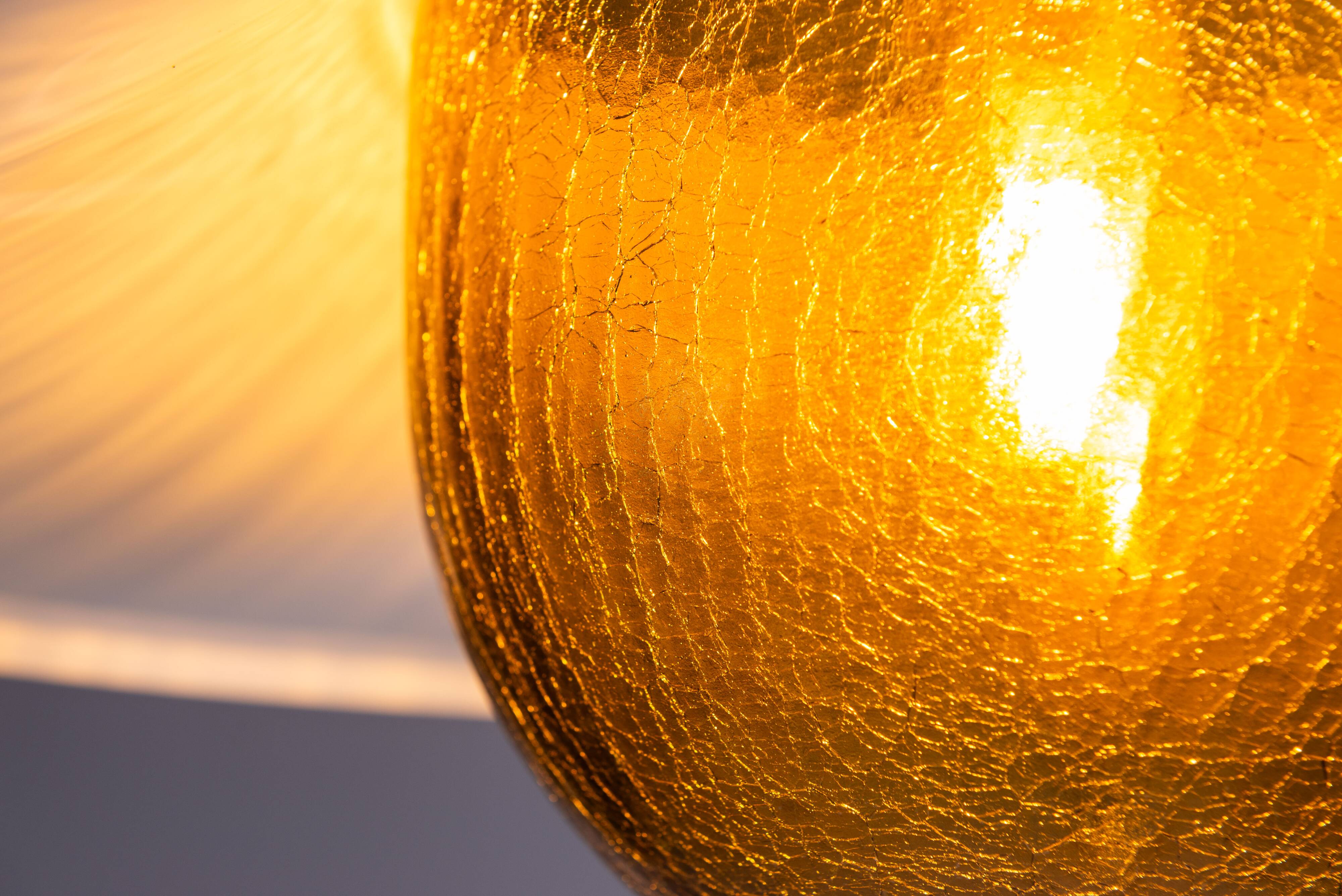 Large glass ‘‘bubble’’ chandelier with brass shade