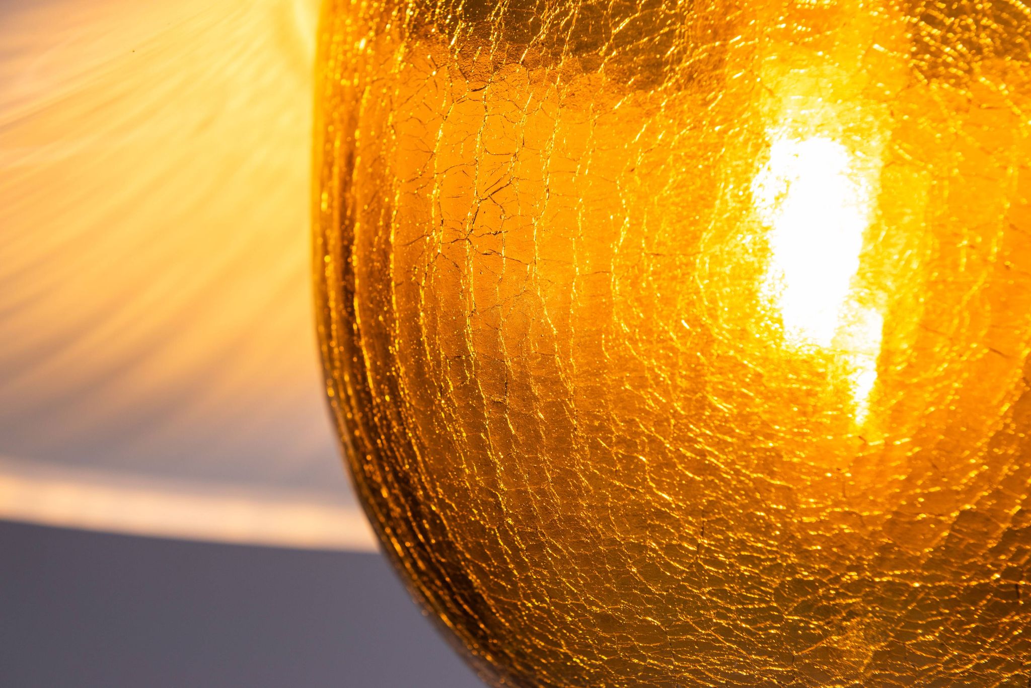 Large glass ‘‘bubble’’ chandelier with brass shade