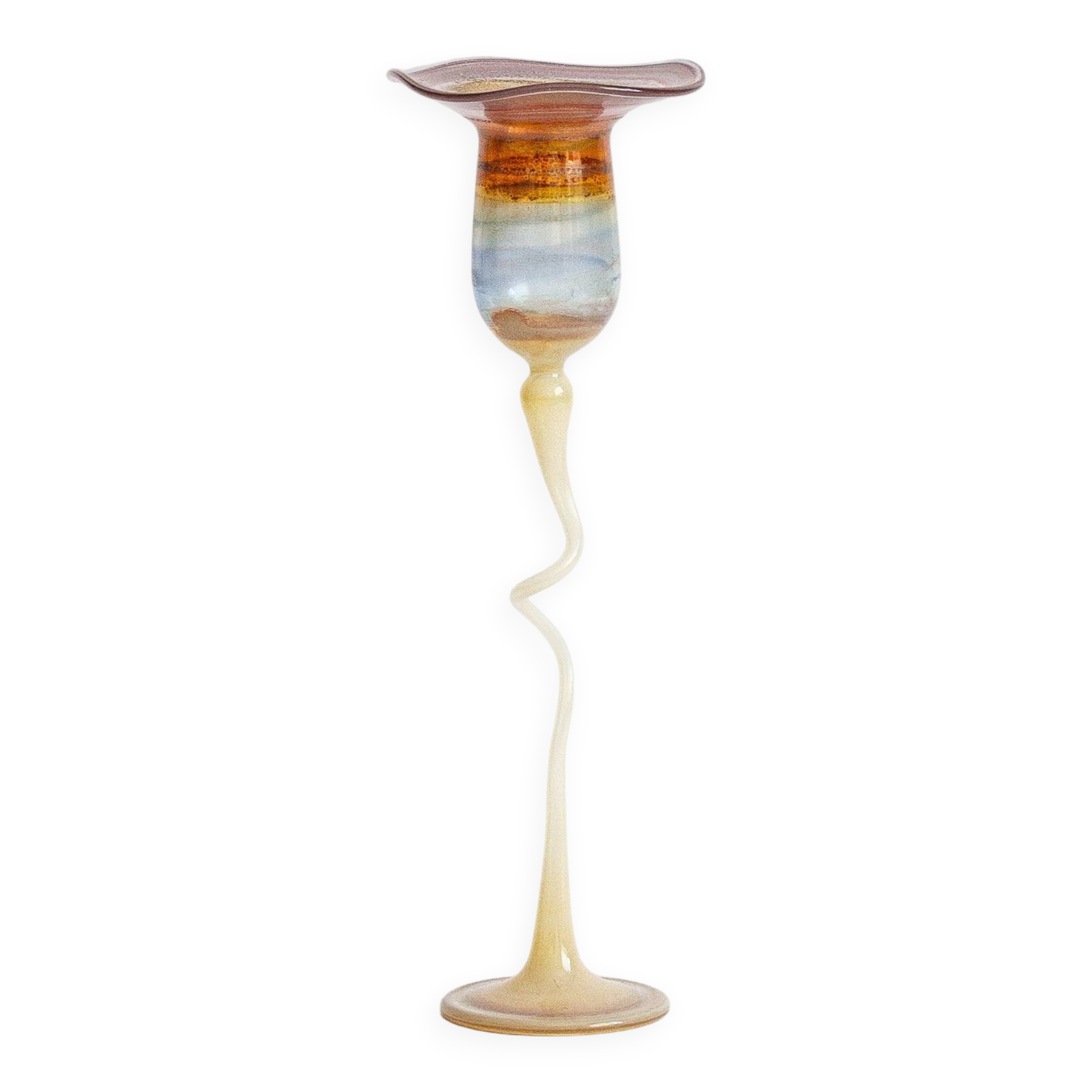 Opalescent and colored glass candlestick in the shape of a flower, Karl Schmid, 1985