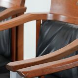 Set of 4 luxury black leather Art Deco dining chairs with armrests