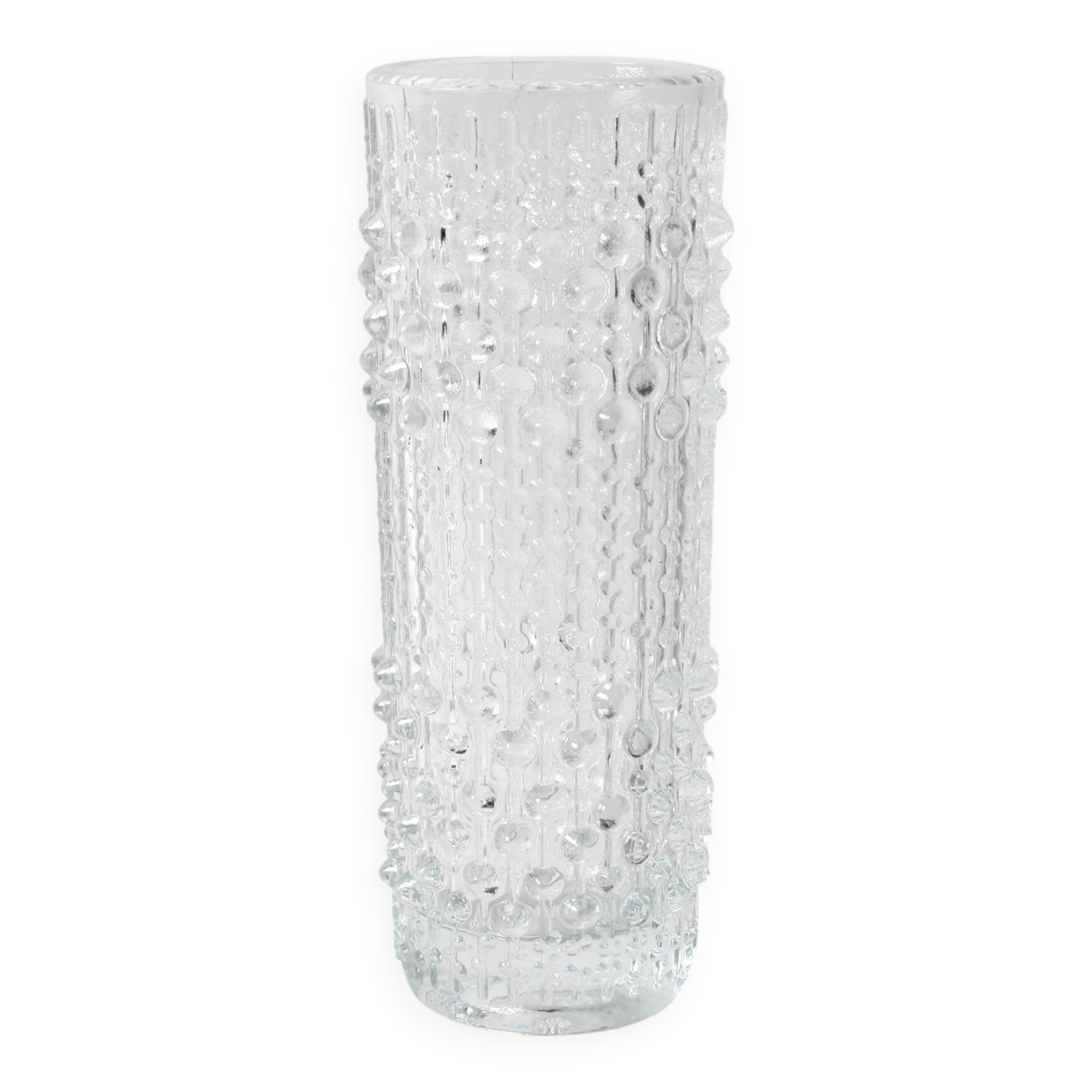 Vintage Clear Pressed Glass Vase: CandleWax Design, Czech Republic, 1972