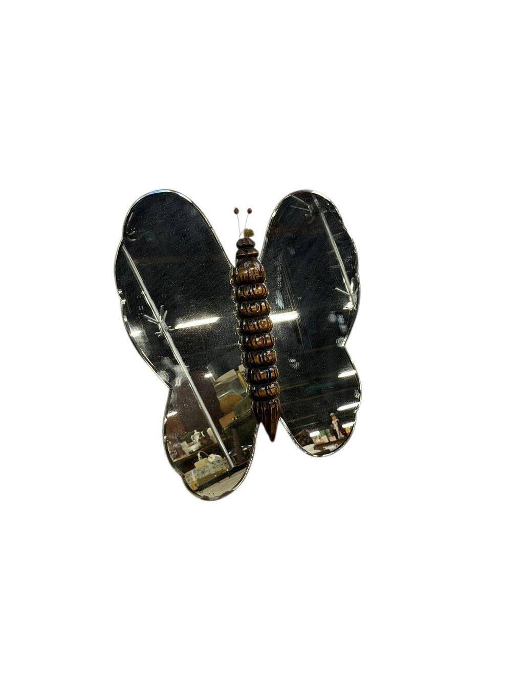 Vintage wall mirror "Butterfly" with wooden accent