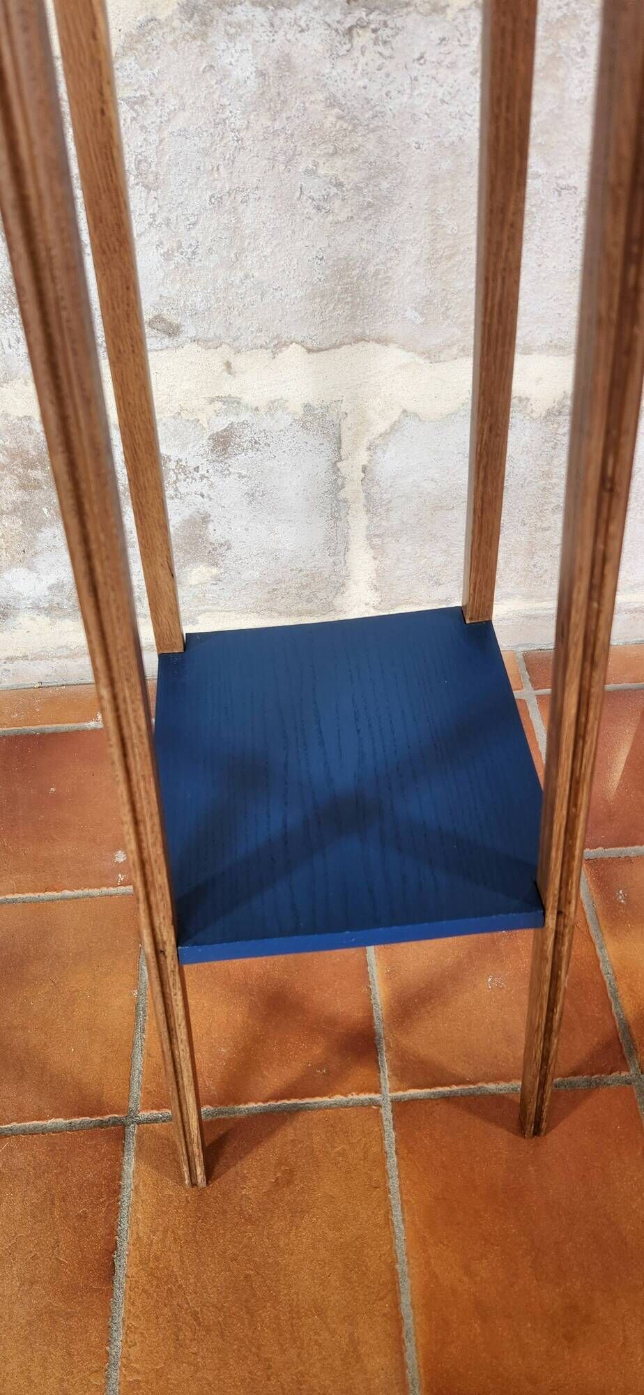 Deep Blue Wood Side Table with 2 Shelves Renovated