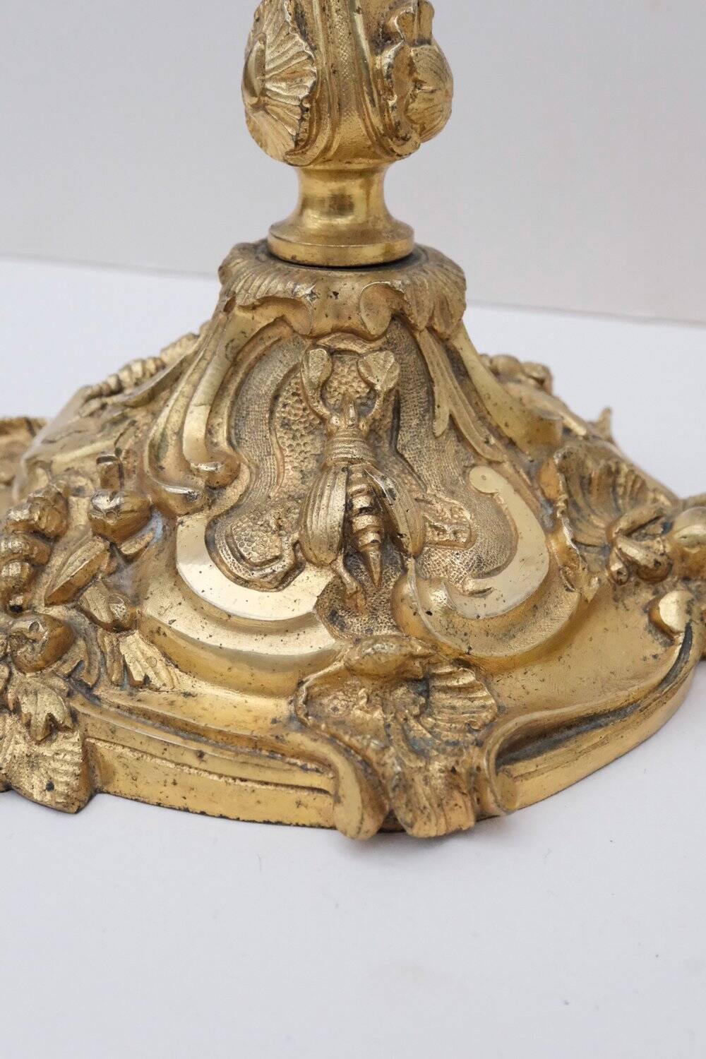 Pair of louis xv style rocaille candlesticks, slodtz model, 19th century