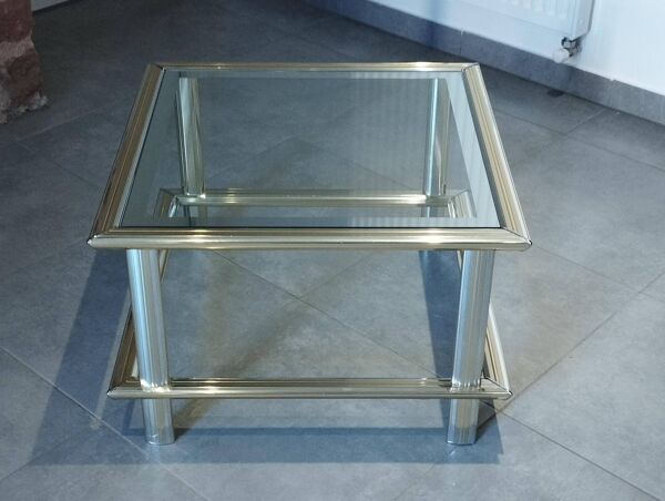Table basse vintage 1960/1970 chrome et doré - maison Lancel