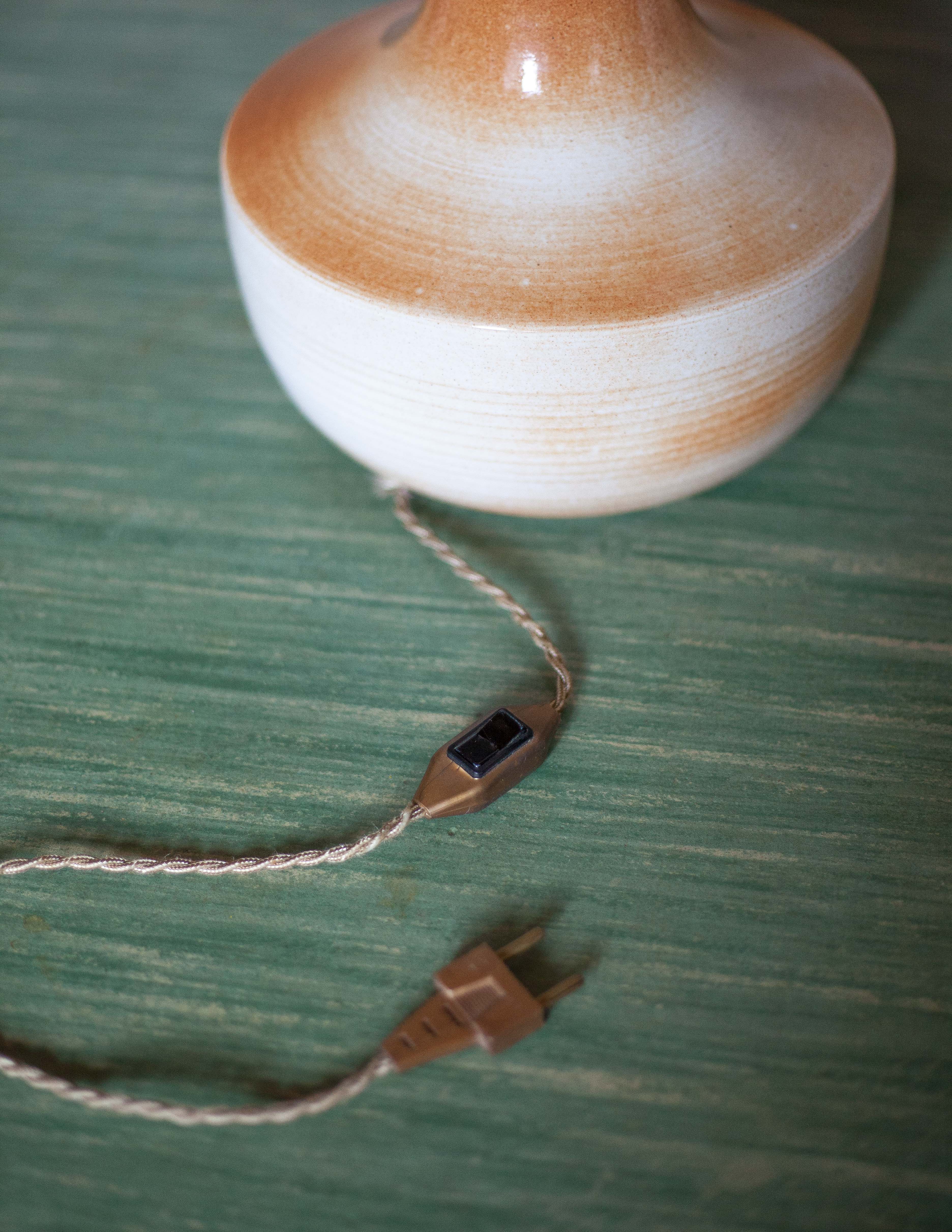 vintage lamp, table lamp, lampshade lamp, sandstone foot, macramé lampshade, living room lamp