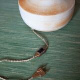 vintage lamp, table lamp, lampshade lamp, sandstone foot, macramé lampshade, living room lamp
