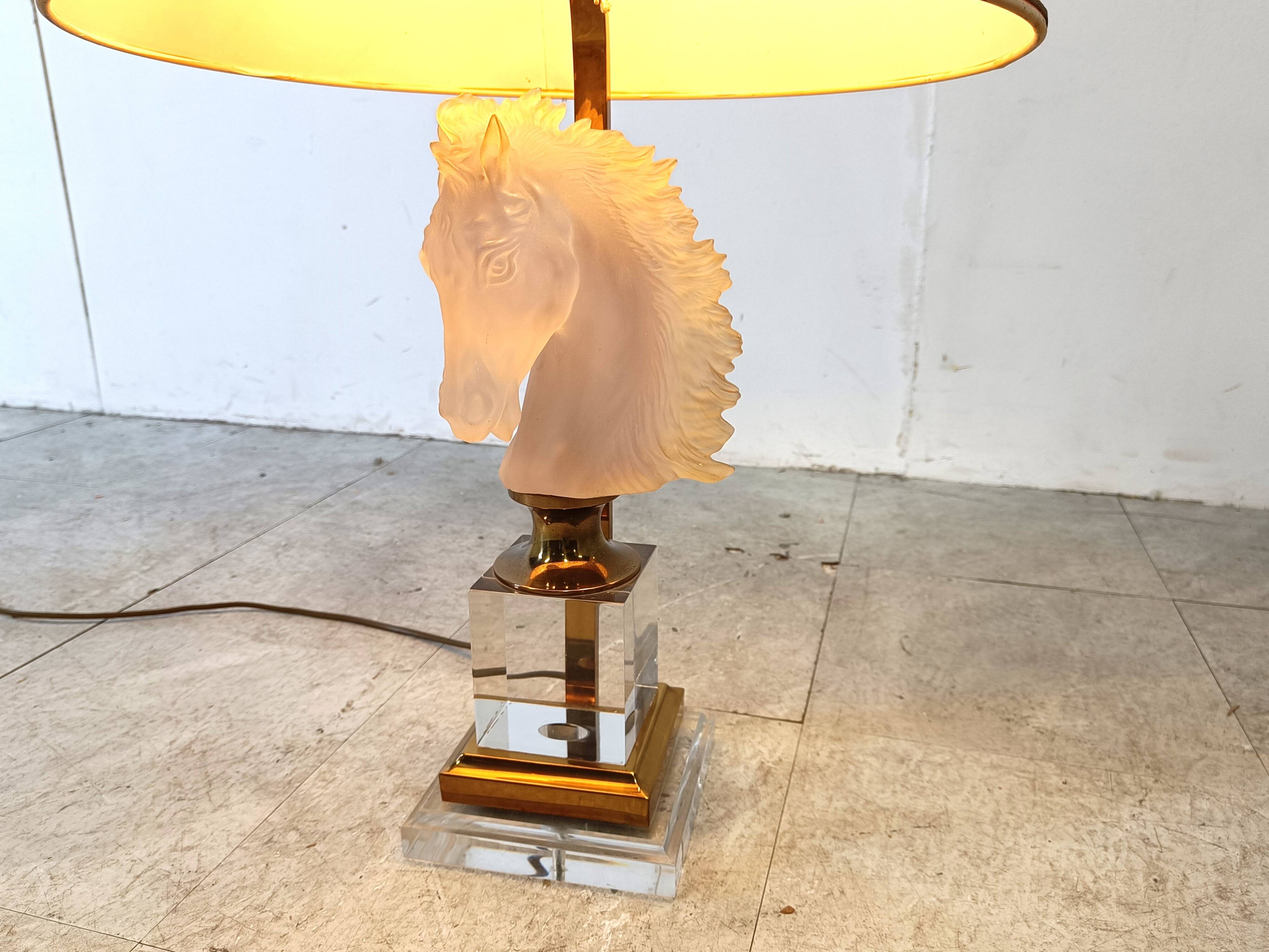 Brass and glass horse head table lamp, 1970s France