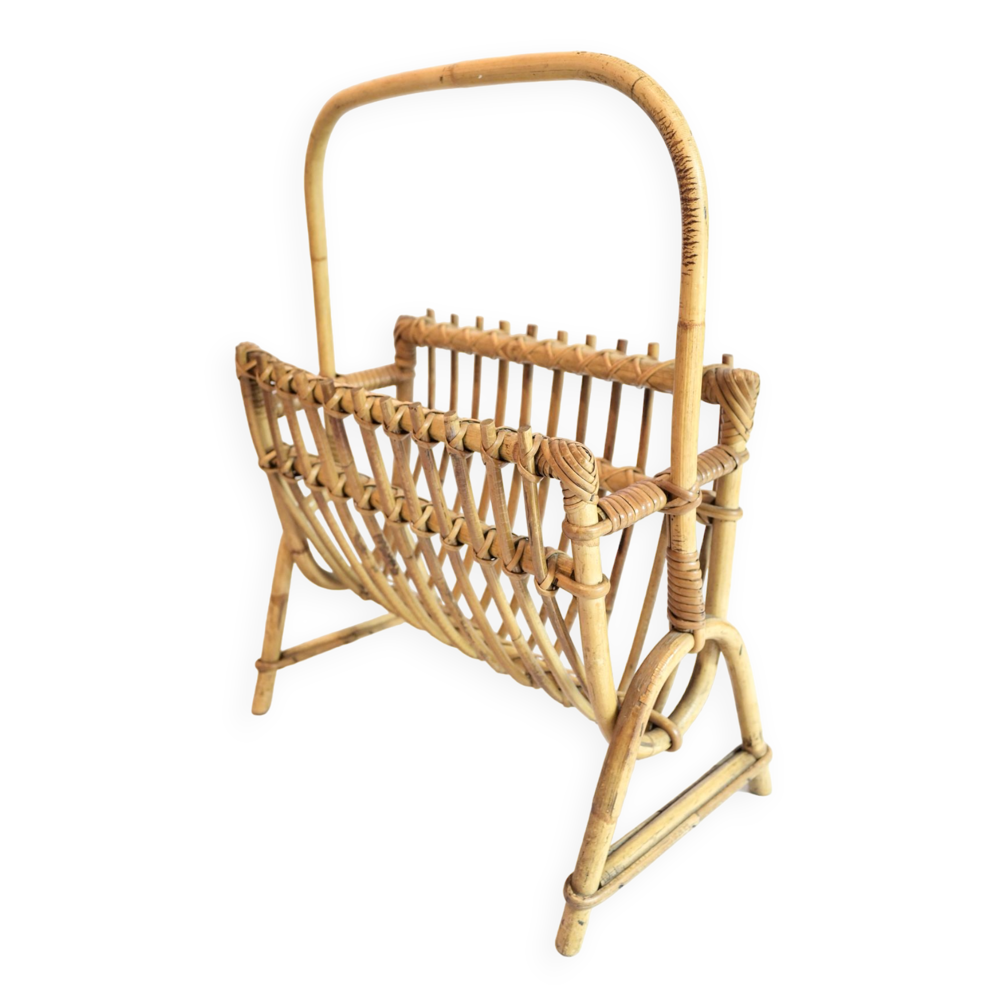 Porte revue en bambou et rotin années 60