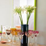 Set of 6 Bohemian Multicolored Antique Crystal Wine Glasses
