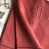 Drap Ancien En Lin Et Coton Rouge Chianti