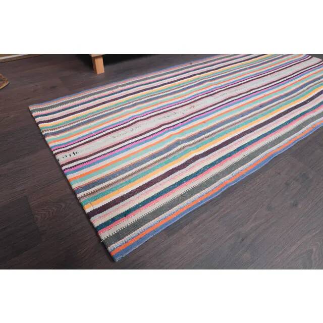 Tapis de couloir kilim turc vintage en laine et coton rose noué à la main