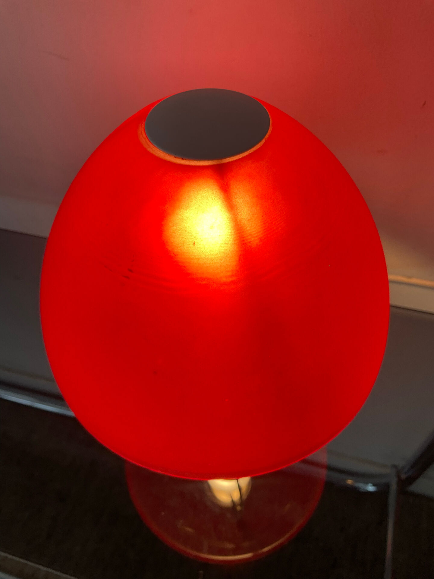 Vintage red glass mushroom lamp