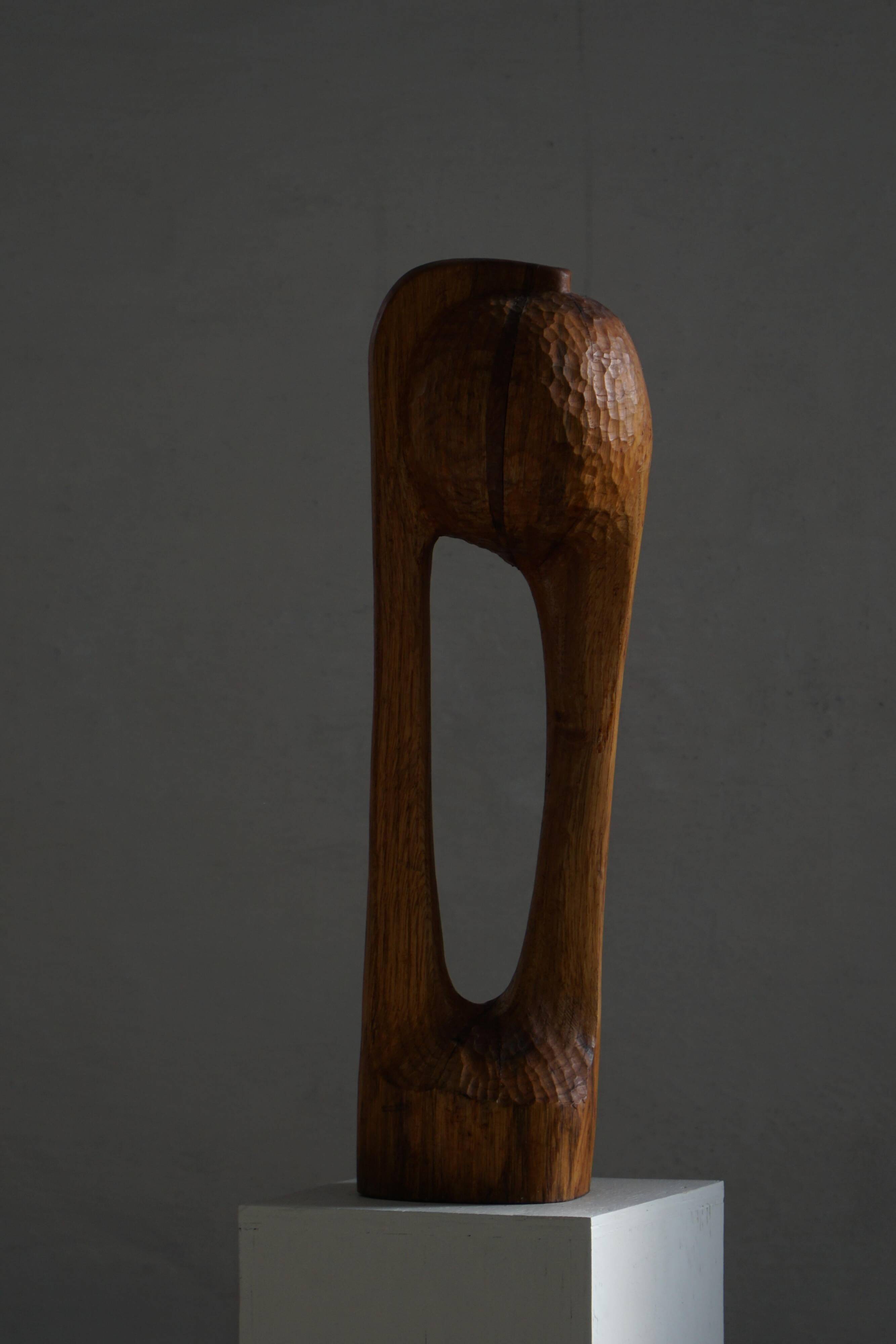 Wood sculpture "The Thoughtful One" by Ole Wettergren, Denmark, 1980s