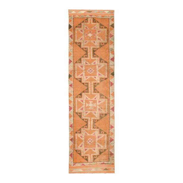 1970s Vintage Turkish Oushak Handmade Orange Runner Rug 86x367