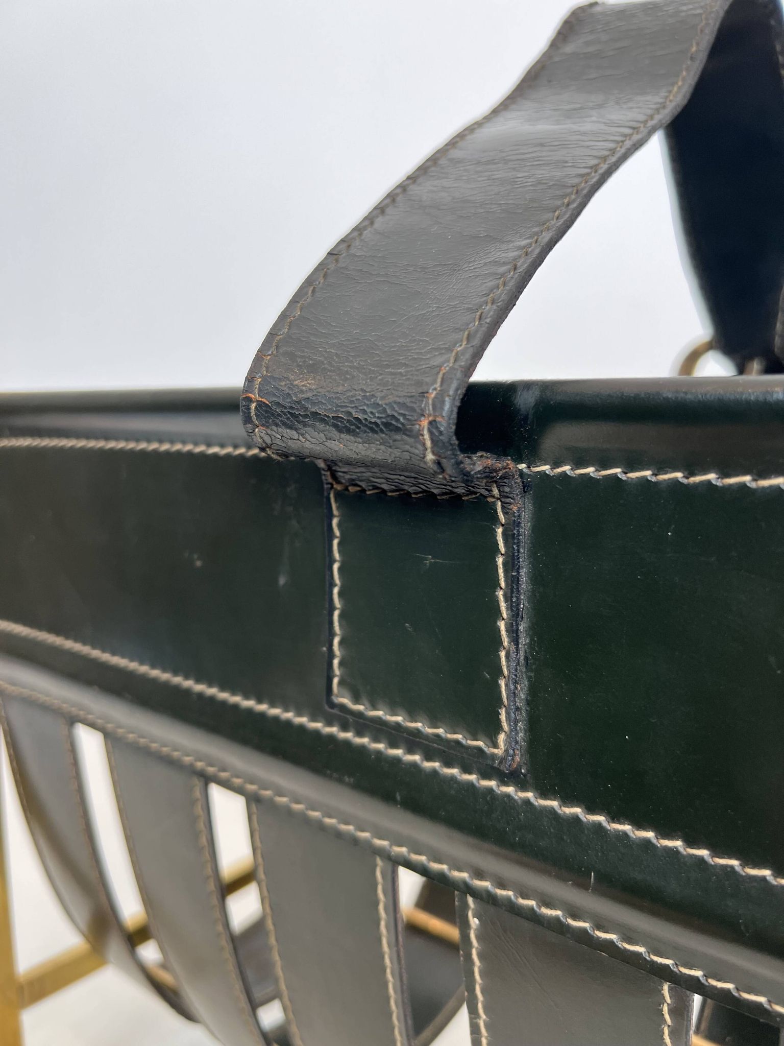 Black Leather Quilted Magazine Holder with Brass Loop Handle. Work