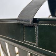 Black Leather Quilted Magazine Holder with Brass Loop Handle. Work