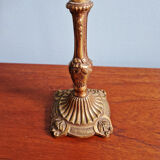 Table lamp in gilded bronze with opalescent glass shade, early 20th century.