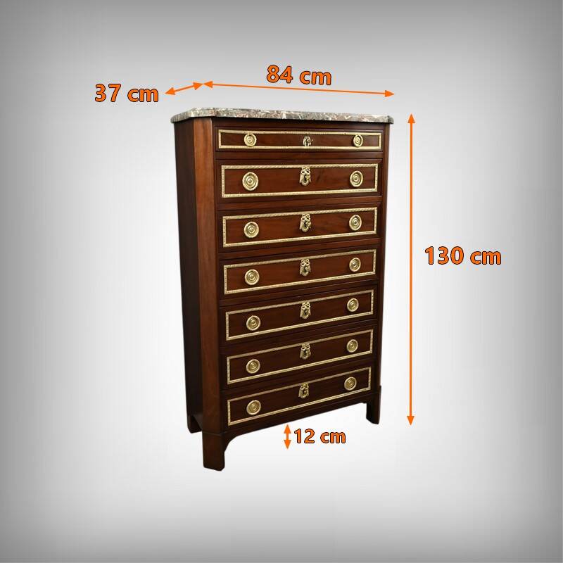 Mahogany veneer chest of drawers, Louis XVI period – Late 18th century