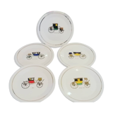 Old k&g luneville dessert plates, vintage car pattern
