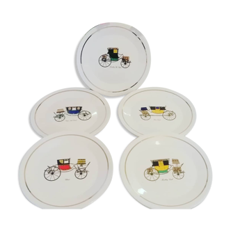 Old k&g luneville dessert plates, vintage car pattern