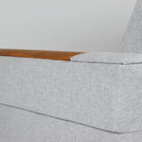 Mid-century modern armchair, restored, 1960, light grey