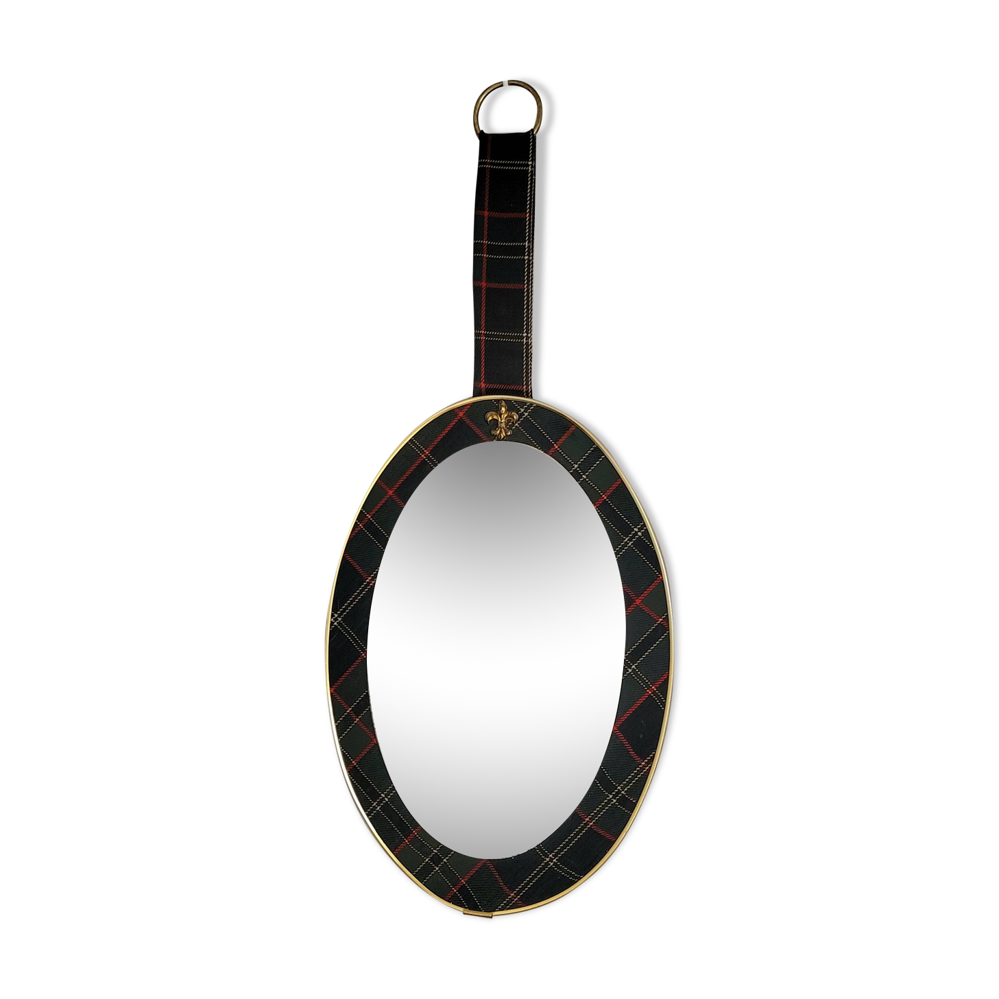 Vintage oval mirror with tartan decoration.