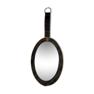 Miroir ovale vintage à décor de tartan