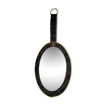 Miroir ovale vintage à décor de tartan