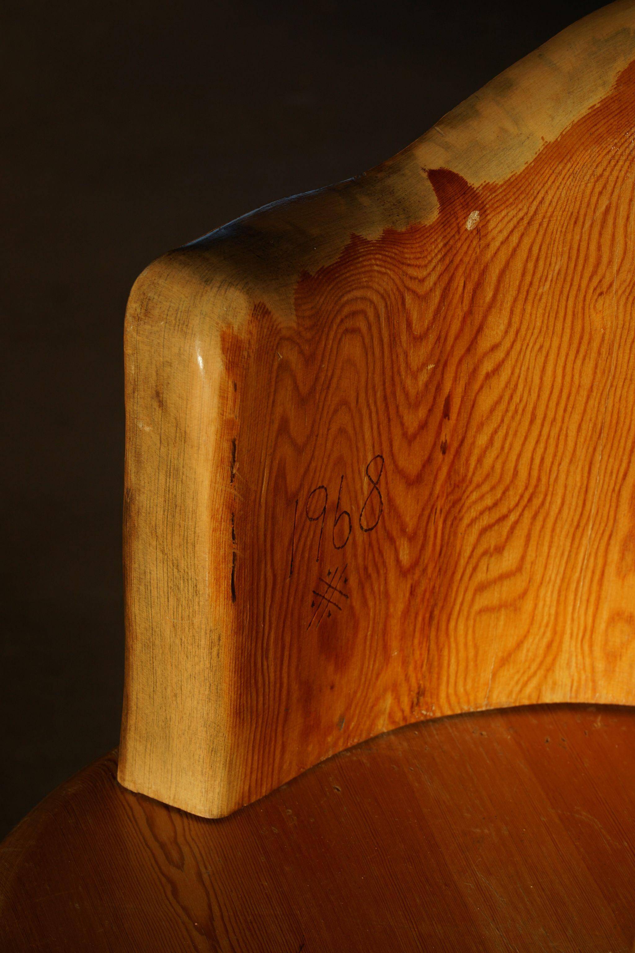 Sculptural stump chair, Brutalism, Wabi Sabi in solid pine, Swedish, 1968.