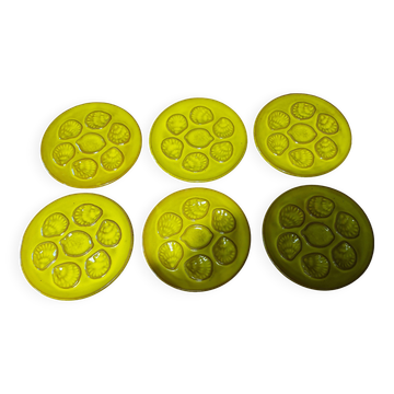 Assiettes à huîtres coquillages série de six XXème
