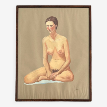 Female nude, old gouache painting