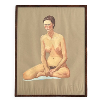 Nu féminin, peinture ancienne à la gouache