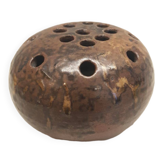 Vase pique fleur en céramique marron années 50