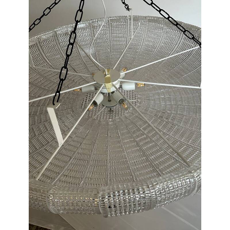 Suspension contemporaine en verre de Murano transparent et rayé dans le style Venini
