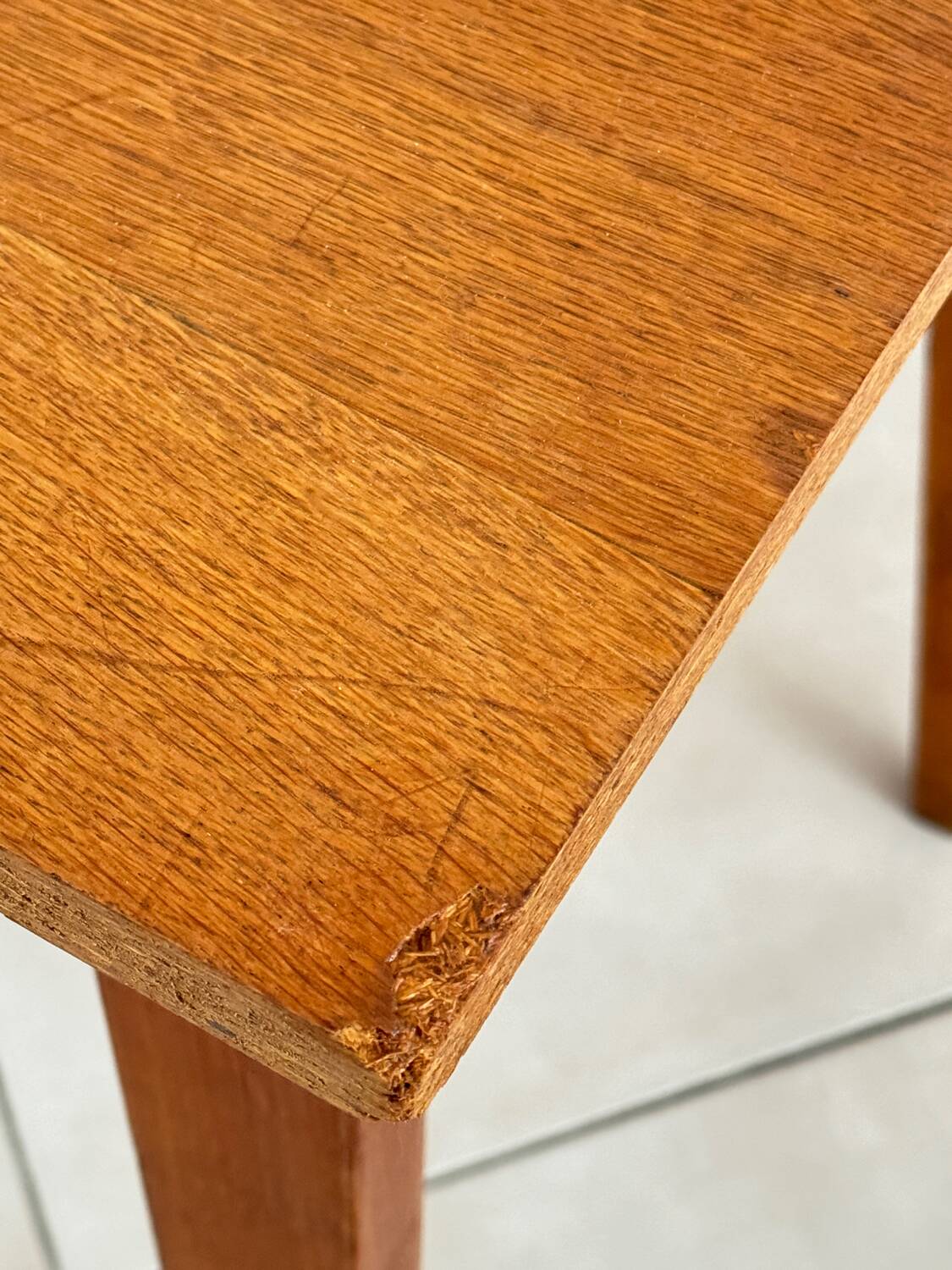 Old wooden desk or side table with compass legs