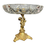 Antique crystal bowl on a bronze stand.