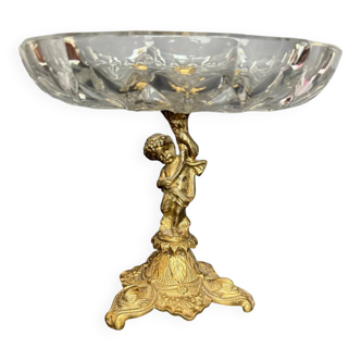 Antique crystal bowl on a bronze stand.